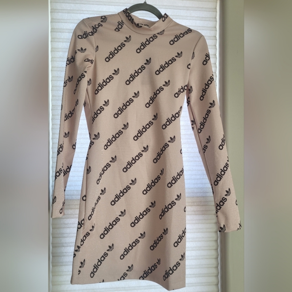 NWT Adidas Originals long-sleeve logomania dress in Halo Blush